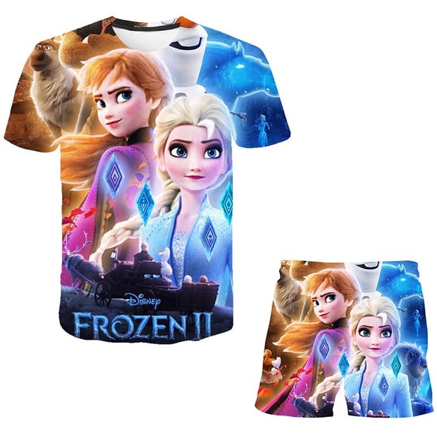 2023 Frozen 2 Ropa para niñas para el verano Elsa Princesa Camisetas + Pantalones cortos Trajes Niños Ropa de bebé Disfraces casuales de dibujos animados Outfits10T Gao Jinjia LED