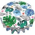 thumbnail image 6 of Tropical Palm Leaves Tablecloth Round 60 Inch Summer Flora Tablecloth Washable Blue Green Banana Leaf Table Cloth for Kitchen Dinner Room Holiday Picnic Party Camping Patio Indoor Outdoor Home Decor, 6 of 6