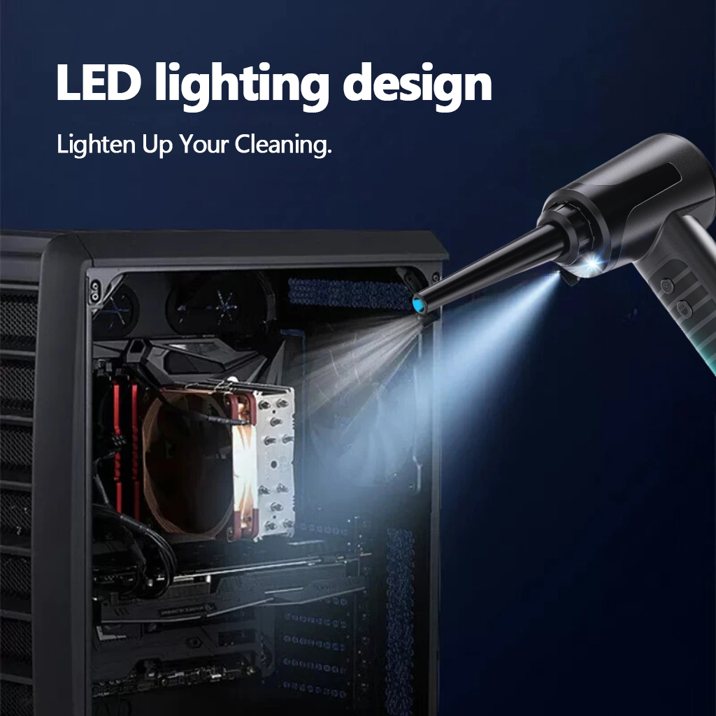 Cordless 3-Speed Electric Air Duster with LED Light, Multi-Nozzles for PC, Car, Home & Outdoor Cleaning (Black)