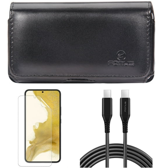 For Samsung Galaxy S21 (6.2") - Swivel Leather Case Belt Clip   Anti-Glare TPU Film Matte Screen Protector   Power PD Fast Charger Cord 6ft Long USB-C Cable