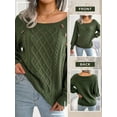 thumbnail image 7 of STARVNC Women Crew Neck Long Sleeve Buttons Cable Knit Ribbed Sweater, 7 of 7