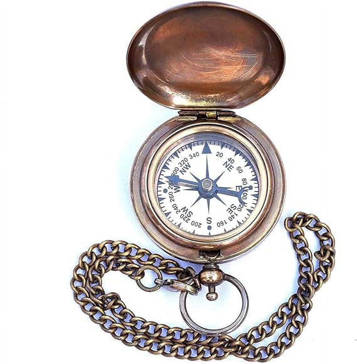 Handmade Nautical Brass Push Open Compass On Chain with Leather Case Pocket Compass Gift Compass Rustic Vintage Home Decor Gifts