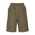 thumbnail image 6 of HAiming Womens Shorts Summer Elastic Waist Buttons Casual Cotton Linen Plus Size Loose Knee Length Trouser with Pocket, 6 of 9