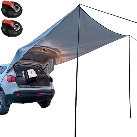 DANCHEL OUTDOOR Grey 2x3m Portable Suction Cup Car Awning, No Roof Rack Accessories Required, 2.45kg Waterproof Car Awning with 1.9m Vertical Pole