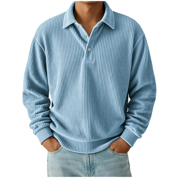 Mens Shirts Under $10 Mens Corduroy Sweatshirt Casual Long Sleeve Shirts Quarter Button Pullover Blouse Trendy Clothing