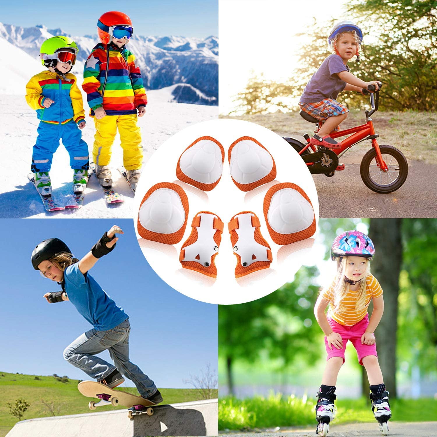 Kids Knee Pads Elbow Pads Ages 3-7 Toddler Boys Girls Kids 6 in 1 Protective Gear Safety Set with Wrist Guard for Skating Cycling Scooter Bike Ski Skateboard Riding Sports 