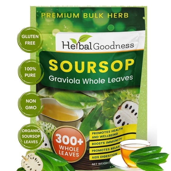 Soursop Dried Leaves Tea - Graviola,  300  Premium Organic Whole Soursop Leaves 4oz,  Hojas de Guanabana – Herbal Goodness