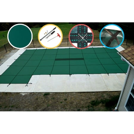 WaterWarden Inground Pool Safety Cover Fits 16’ x 32, Left Step, Center Drain Panel, UL Classified to ASTM F1346