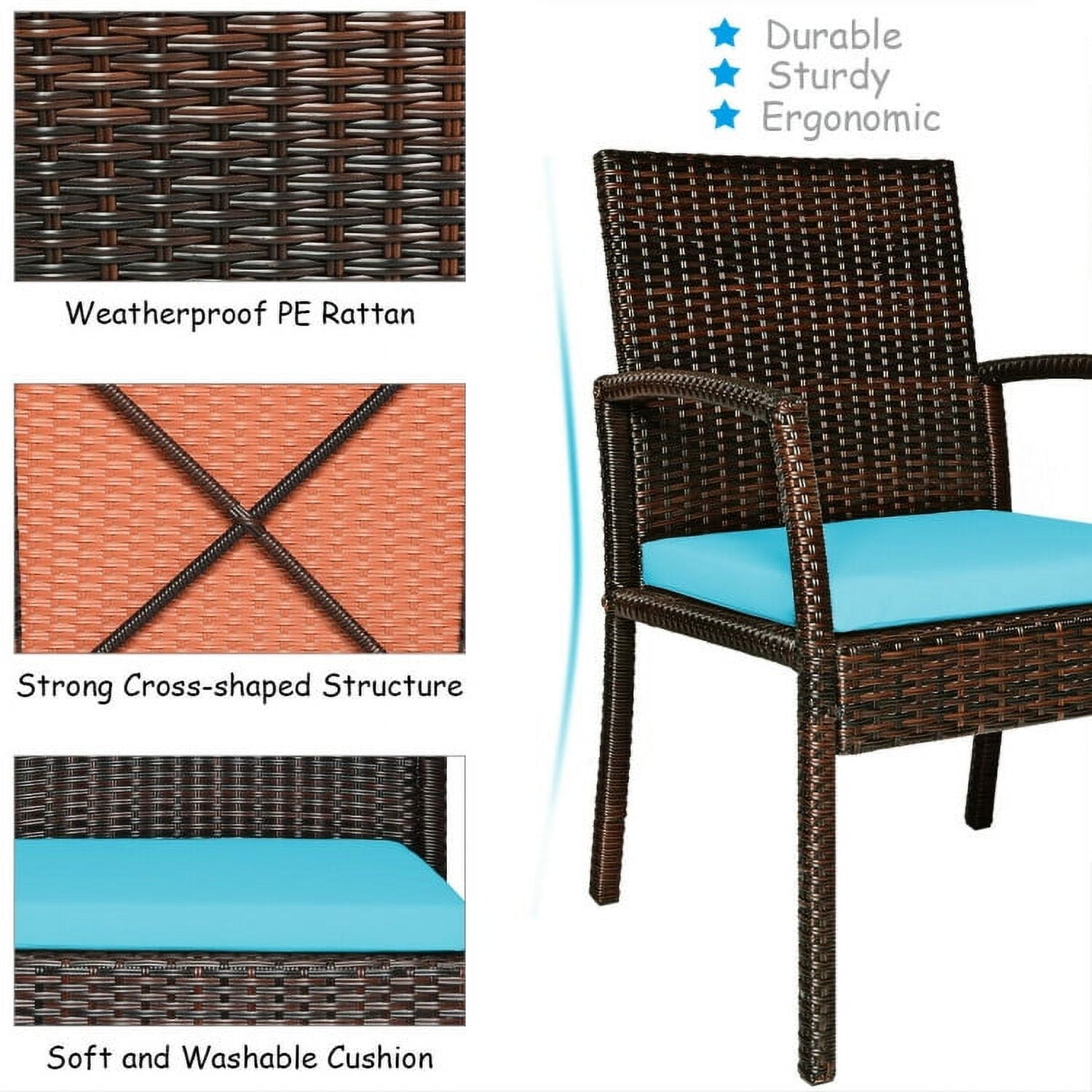 Aimee Lii 7Pcs Patio Rattan Cushioned Dining Set with Umbrella Hole, Outdoor Patio Furniture, Turquoise