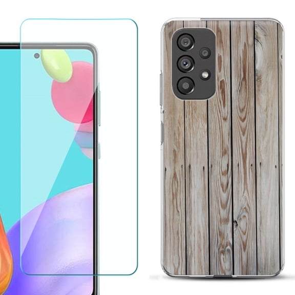Slim-Fit Fashion Phone Case for Samsung Galaxy A53 5G, with Tempered Glass Screen Protector, by OneToughShield ® - Wood Print