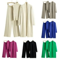 Sentmoon Women Sets 2 Piece Outfits Pullover Sweaters for Women and Boho Pants High Neck Fall Clothes Solid Color Knitted Cozy Loose Women's Long Sleeve Tops Winter for Weekend Brunch Outfit