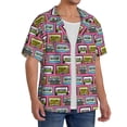 thumbnail image 2 of KLL Retro Cassette Print Men's Shirt Short Sleeve Button Down Summer Cuba Beach Shirts- Small, 2 of 5