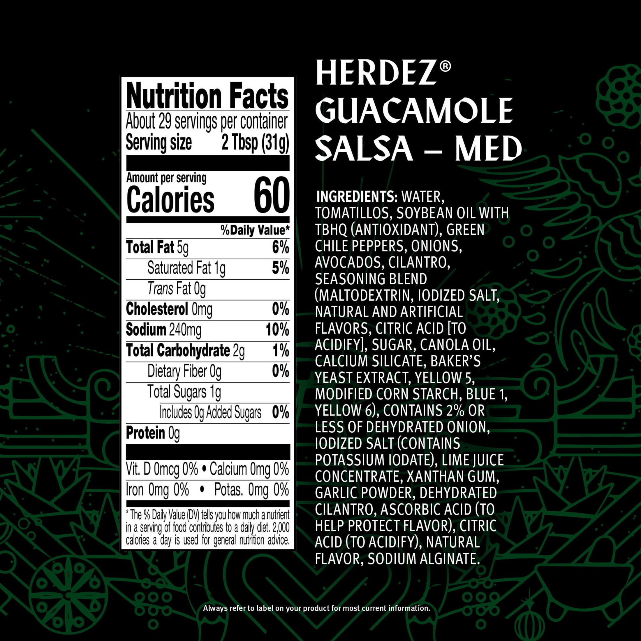 HERDEZ Guacamole Salsa Medium, Tortilla Chip Dip, Shelf Stable, 32 oz Large Plastic Jug