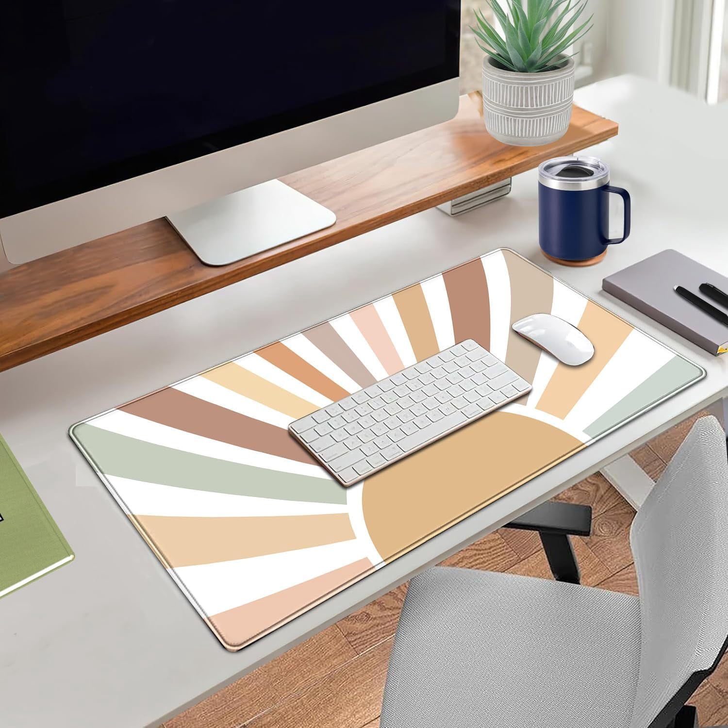 Boho Desk Mat, Sunshine Large Mouse Pad, XXL Mousepad Long Laptop Keyboard Mat, 31.5 X15.7, Stitched Edges