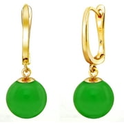 ADDURN 14K Yellow Gold 8mm Round Green Jade Dangle Earrings