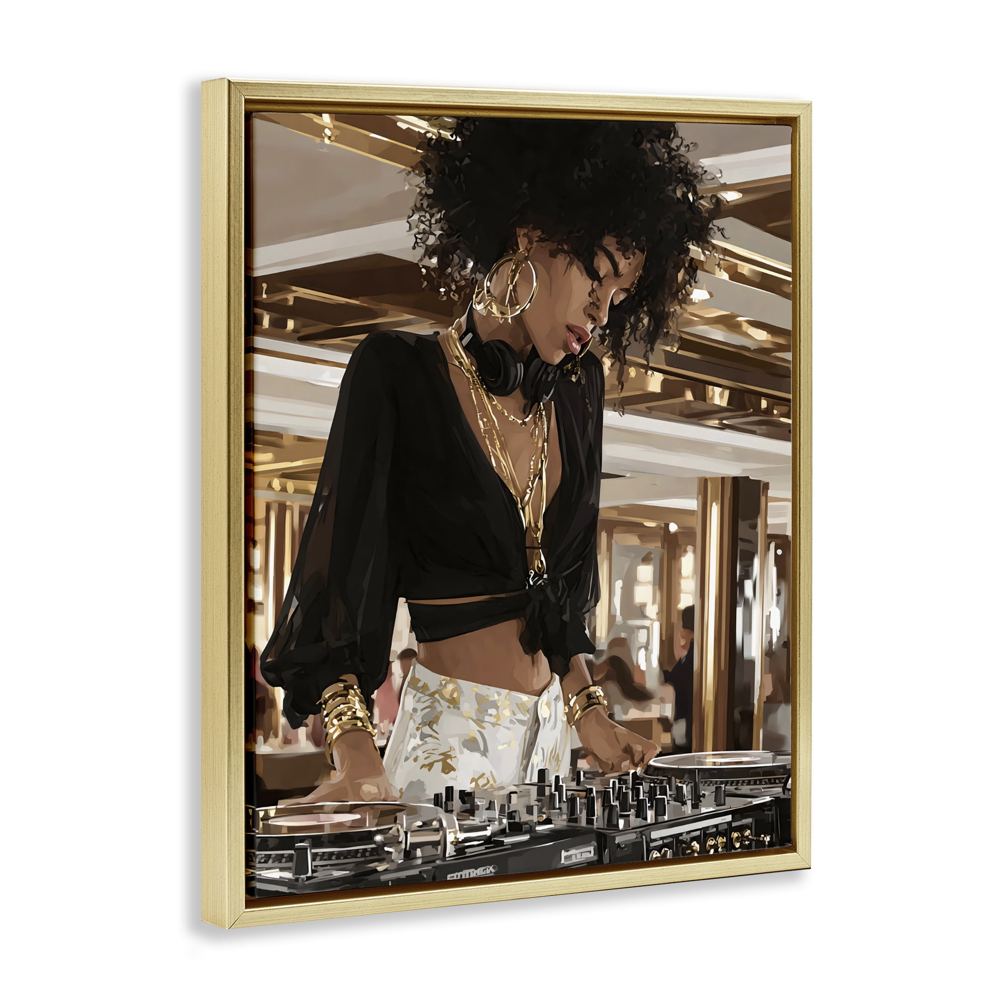 Stupell Industries Woman Of Music Live DJ Gold Framed Floater Canvas Wall Art, design by Franklyn Gregory