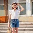 thumbnail image 5 of Shachafan Girls Summer Top With Collar And Ruffled Pure Color Casual Tee For Toddler And Kids Fashion Apparel T Shirt for Children Girl, 5 of 6