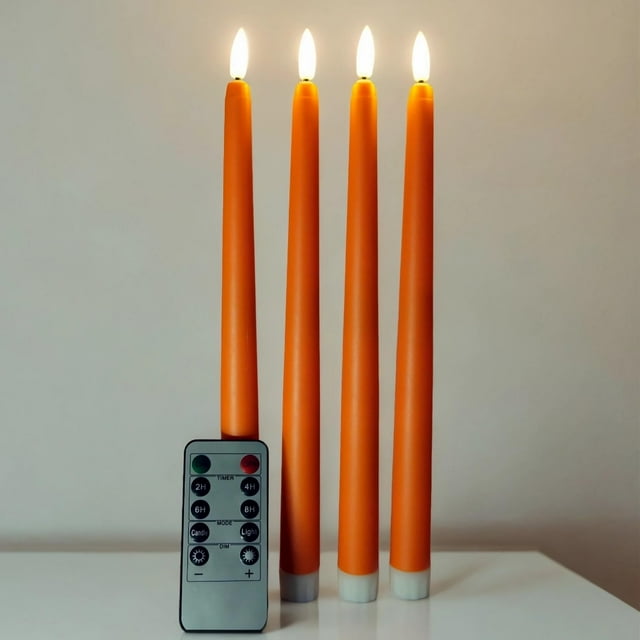 Juego de 4 velas cónicas sin llama, color naranja, 28 cm, de Lamp Ni-jasw