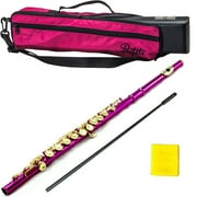 PAITITI Hot Pink Plated Gold Key Close Hole C Flute, Good Sound with Lightweight Case, Case Cover and More