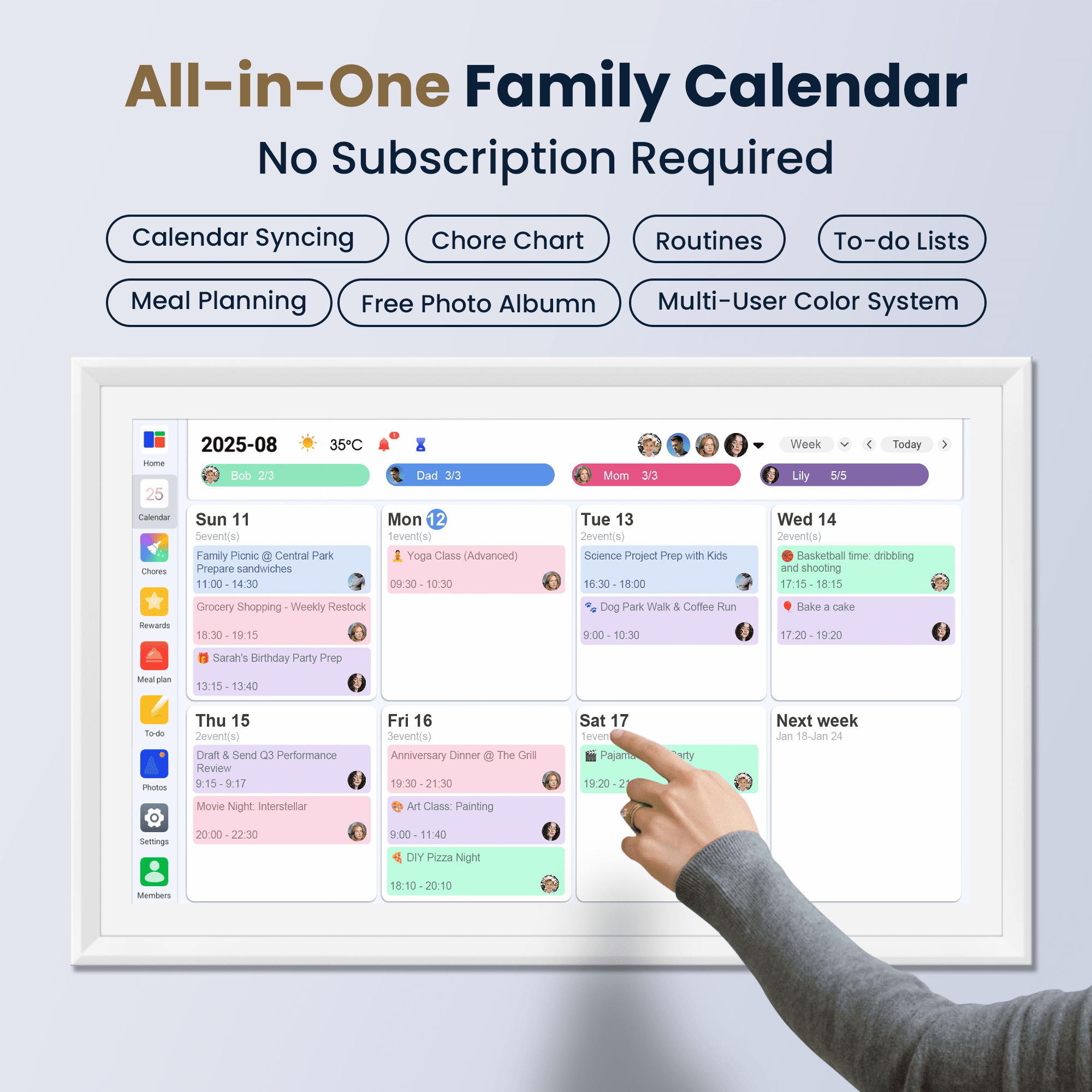 Winnovo 21.5-inch Smart Digital Wall Calendar, Touchscreen Family Planner with Wifi, No Subscription, White