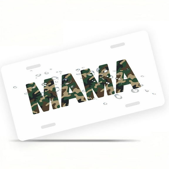 License Plate, Camo Mama Text Decorative Front,Personalized Stainless Steel License Plate Cover For Men Women,12.2" X 6.2"