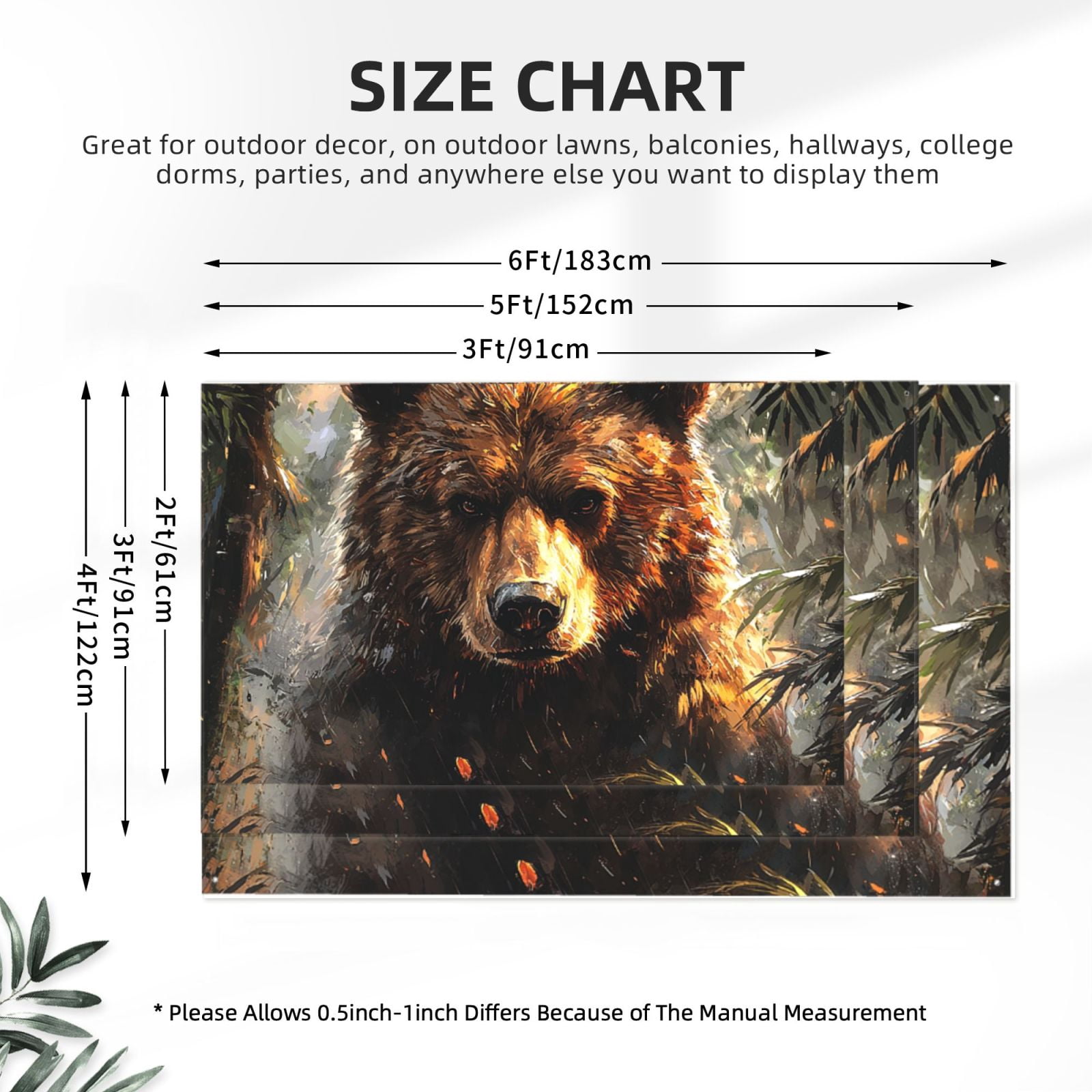Bear Animal Art Four Hole Decorated Banner Flag for Garden Yard Home Decoration Indoor Outdoor 4x6 Ft