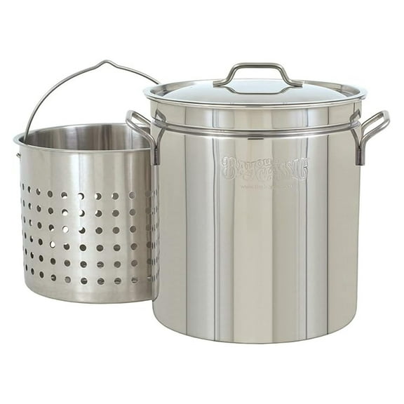 24-Quart Stainless Steel Stockpot with Basket & Lid - Large Pot for Boiling, Steaming, Frying, Soup, Seafood, Gumbo - Outdoor Cooking & Home Brewing