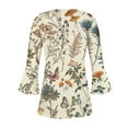 thumbnail image 5 of hxobax Floral Tunic Tops for Womens Casual Button Crewneck Tshirts Pleated Pullover 3/4 Sleeve Shirt, 5 of 5
