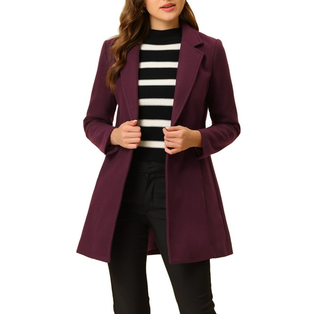 INSPIRE CHIC Manteau Long Classique pour Femme à Revers Cranté Manches Longues P Violacé
