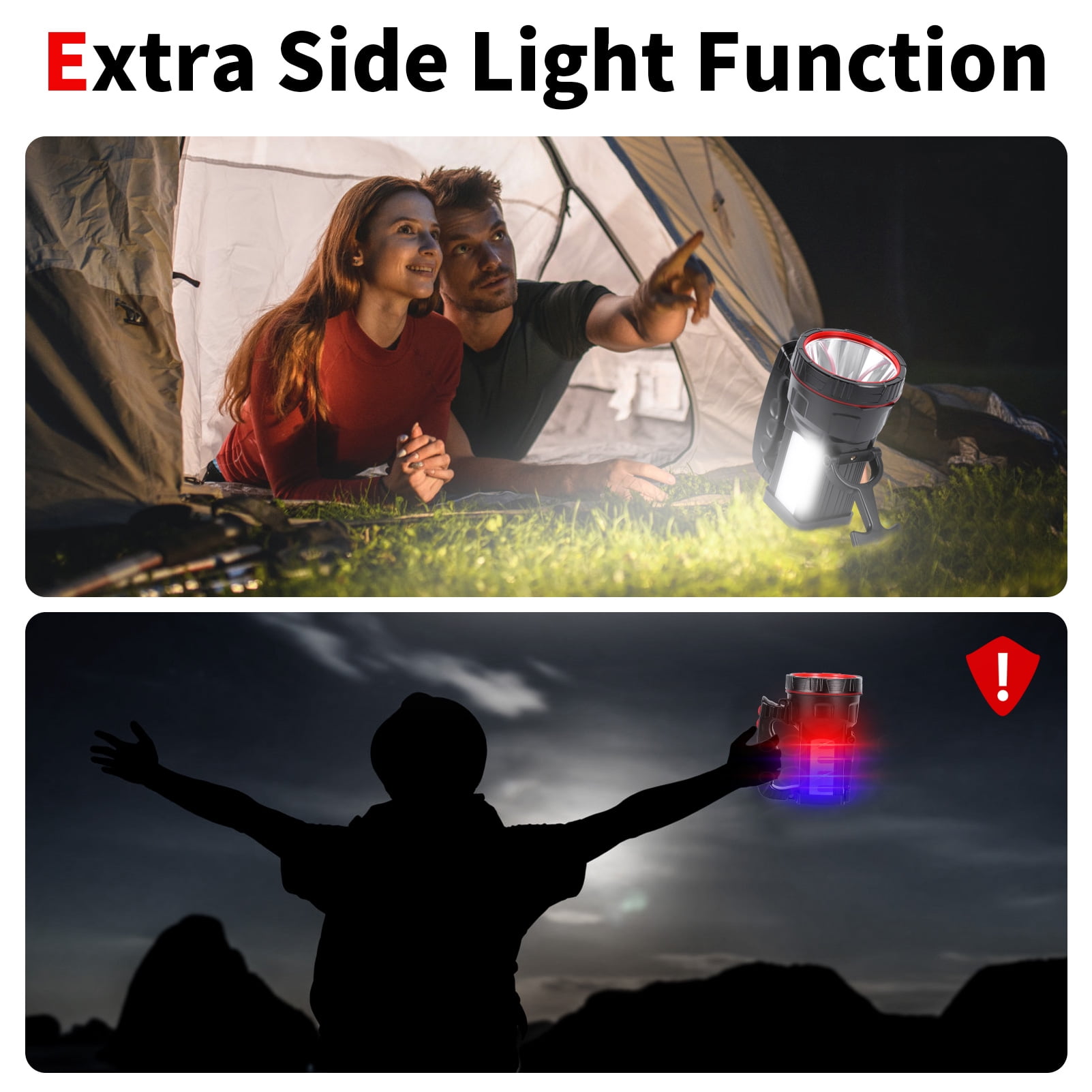 Hunting Friends Super Bright LED Rechargeable Handheld Spotlight High Powered Tactical Waterproof Flashlight with Side Light and USB Power Bank