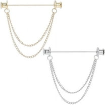 1 Box 2Pcs Men's and Women's Shirt Chain Collar Pins Gold Silver Metal Double Chain Lapel Pin Collar Bar Tassel Necktie Pins Clasp Stud Bar Clips Brooch Stick