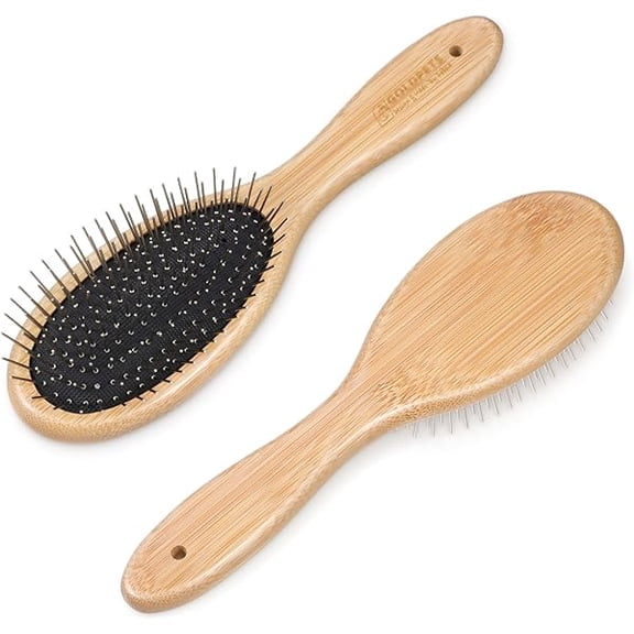 Stainless Steel Pin Dog Brush, Bamboo Handle Grooming Brush 20mm Round Pins Airbag Pet Comb Professional Dog Pin Brush Fur Shedding Comb for Long or Short Hair Cat Dog