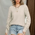thumbnail image 6 of WCMZJ Women's Casual Long Sleeve Crewneck Crochet Sweater Lightweight Knit Pullover Sweaters Tops Beige M, 6 of 7