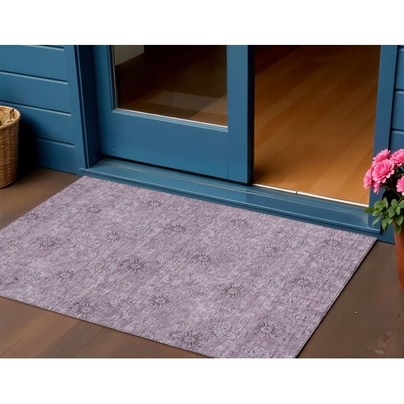 3' X 5' Plum And Purple Floral Washable Indoor Outdoor Area Rug