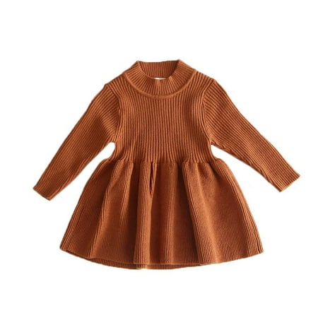 

Baby Girls Dress Winter Infant Toddler Casual Long Sleeve Cotton Solid Color Sweater Dresses