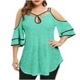 thumbnail image 1 of Timegard Plus Size Tops for Women Keyhole Neck Cold Shoulder Ruffle 1/2 Sleeve Comfy Tee Casual Tunic Tops, 1 of 7