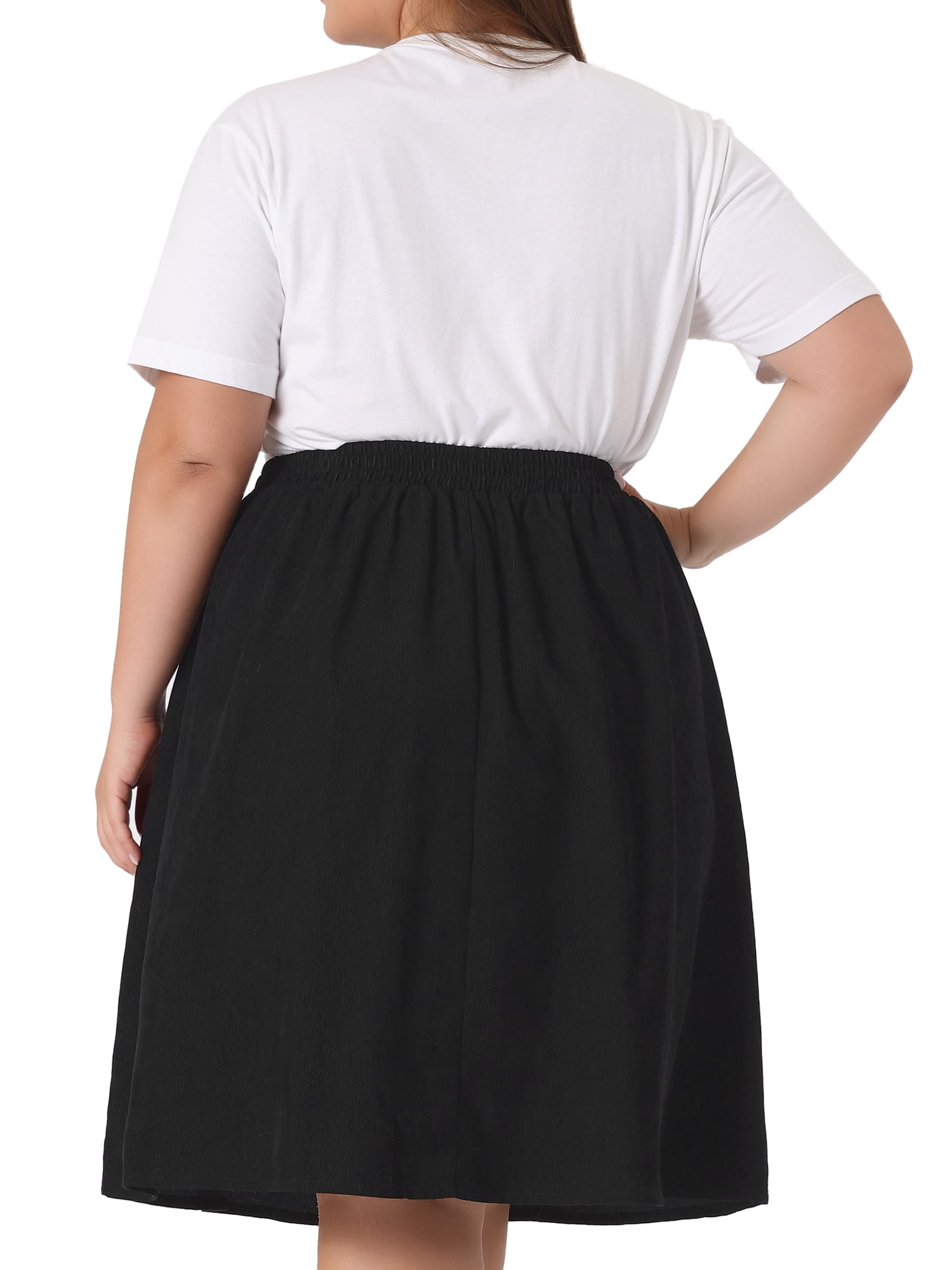 DARING DIVA Women's Plus Size Corduroy Elastic High A Line Midi Skirts 4X Black