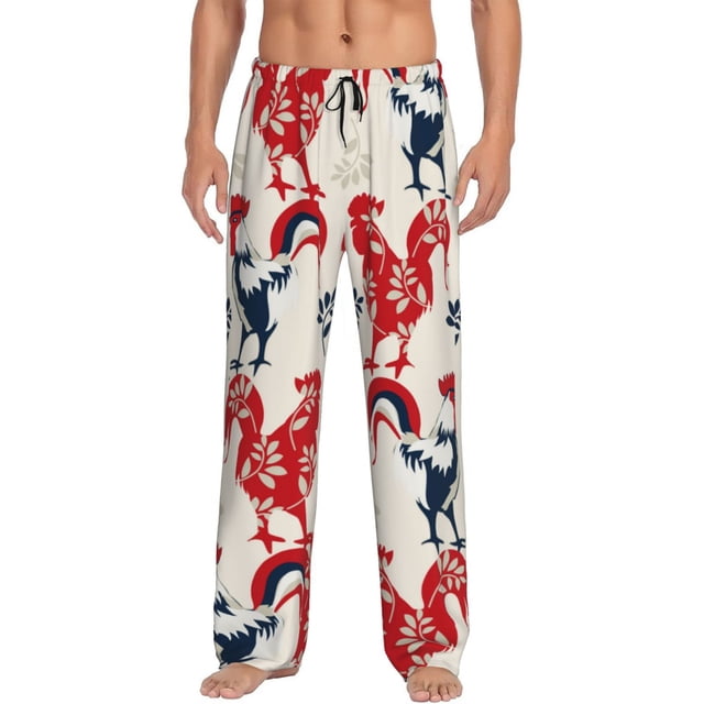 Fotbe Roosters Pantalones de Pijama para Hombre, Pantalones de Dormir, Pantalones de Casa con Cintura Ajustable y Bolsillos-X-Large