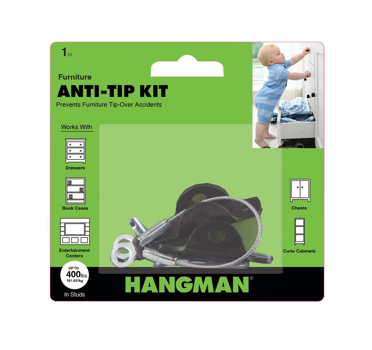 (2 pack) Hangman All Steel Furniture Anti Tip Kit - 1 Kit Includng Hardware - Holds 400 lbs.