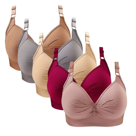 YFNNUP Women s Plus Size Bra Full Coverage Seamless Solid Bras Comfortable Wirefree Bralette Pleated Stretchable Staps 5pc Lingerie