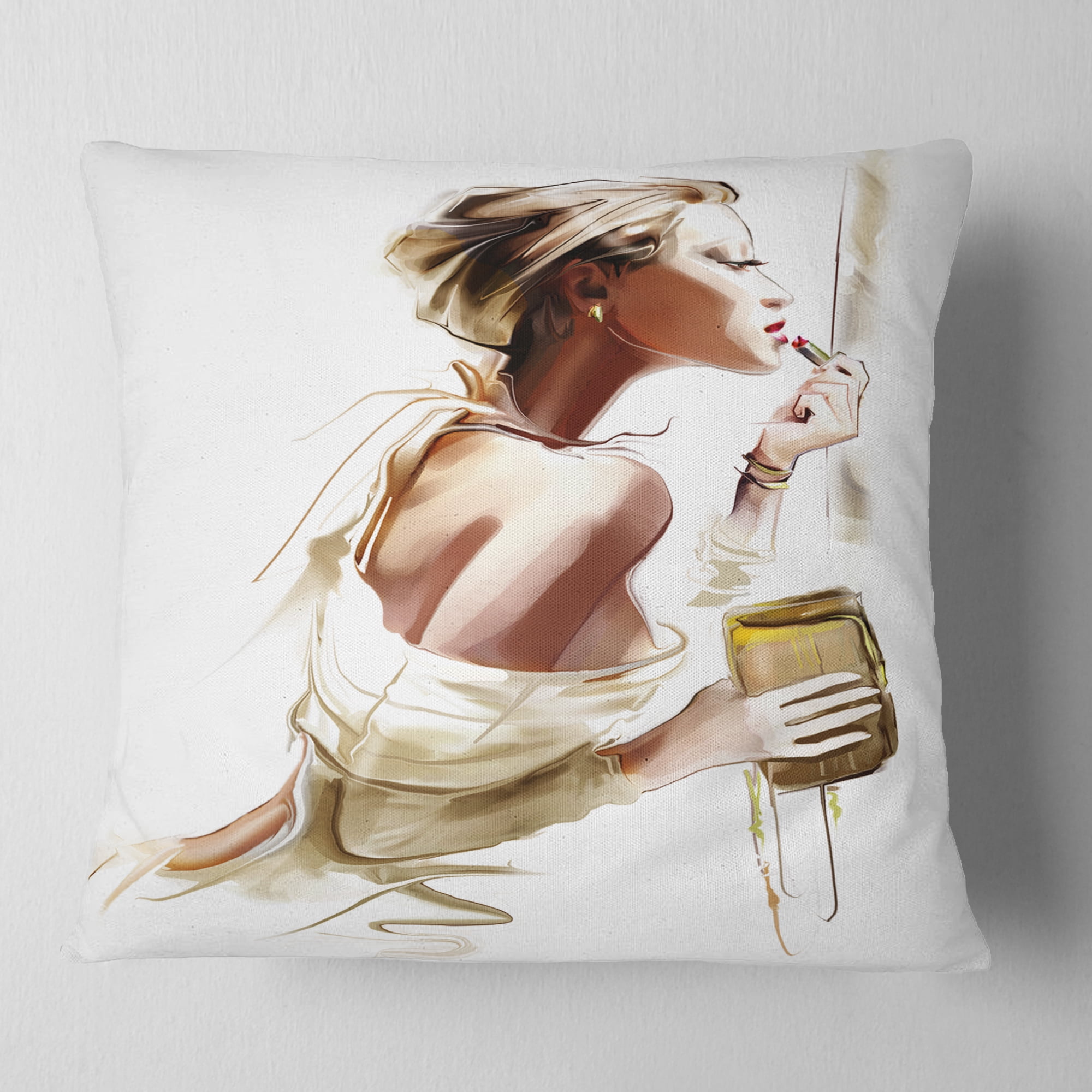 Designart Fashion Woman - Abstract Portrait Throw Pillow - 16x16