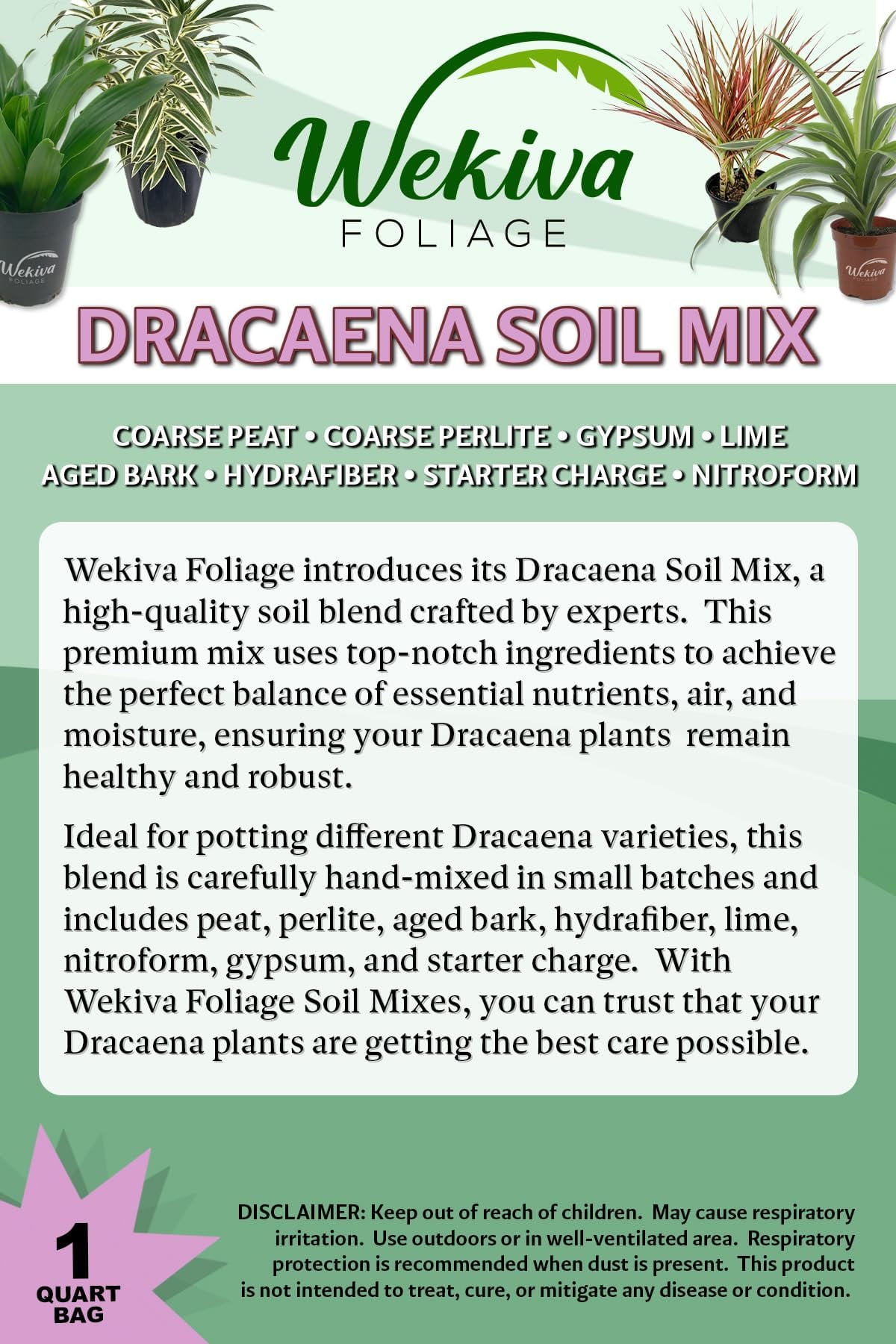 Dracaena Growing Soil Mix  5 Quarts - Custom Soil Blend  Potting Mix for Dracaena Plants  Specially Developed by and for Professional Nursery Growers - Nutrient-Rich Formula