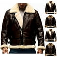 thumbnail image 2 of ZCFZJW Faux Lambskin Leather Jackets Mens - Heavyweight Shearling Leather Coat Men Casual Full Zip up Long Sleeve Winter Sherpa Lined Leather Fuzzy Warm Collared Outwear Coats Coffee XXXL, 2 of 6