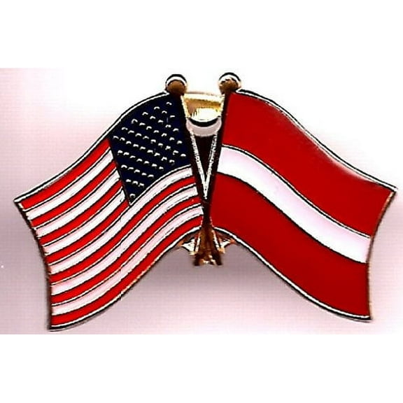 Pack of 50 Latvia & US Crossed Double Flag Lapel Pins, Latvian & American Friendship Pin Badge