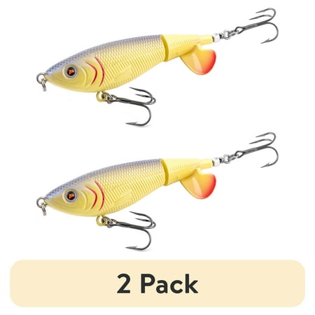 (2 pack) Ozark Trail 3.5 Topwater Prop Bait Fishing Lure for Bass Pike and Musky Soft and Hard Plastic Bone