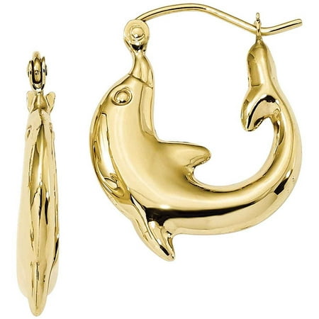 10kt Gold Polished Dolphin Hoop Earrings