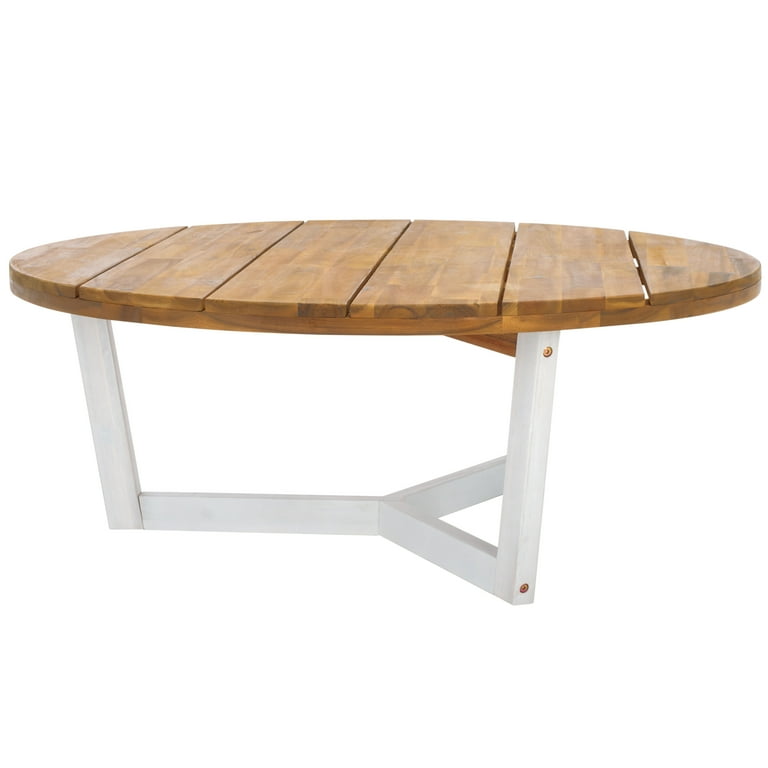 SAFAVIEH Leo Outdoor Patio 3 Leg Round Coffee Table, Natural/White