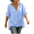 thumbnail image 2 of Diufon Linen Shirts for Women Dolman Short Sleeve Button Notch-Neck Pullover Casual Loose Crinkle Gauze Blouses, 2 of 9