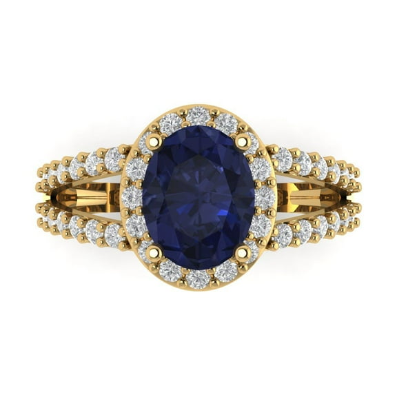 Clara Pucci 14K Yellow Gold 2.6ct BlueSapphire Halo Ring for Women