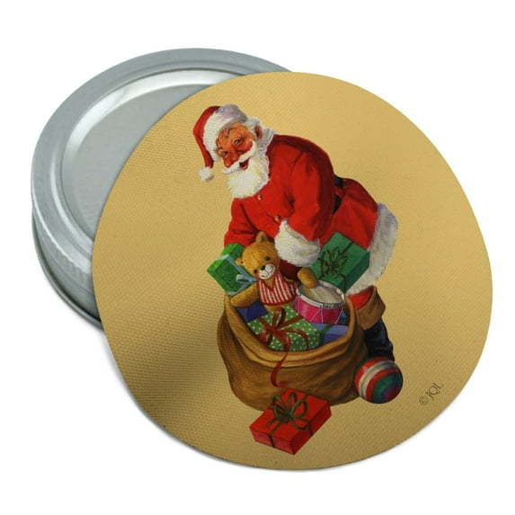 Christmas Holiday Santa and His Bag of Toys Round Rubber Non-Slip Jar Gripper Lid Opener